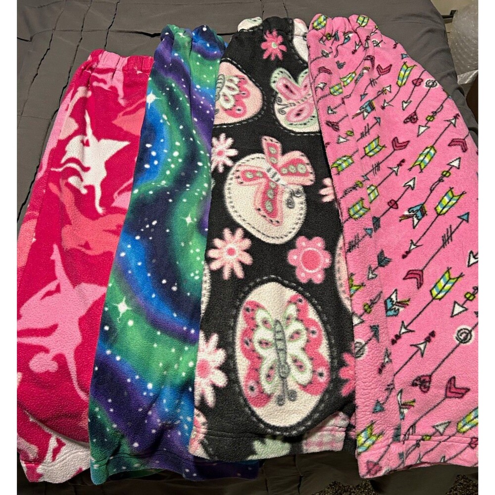 Girls Size 10 Fleece Pajama Pants 4-Piece Lot: Butterfly, Galaxy Stars, Arrows